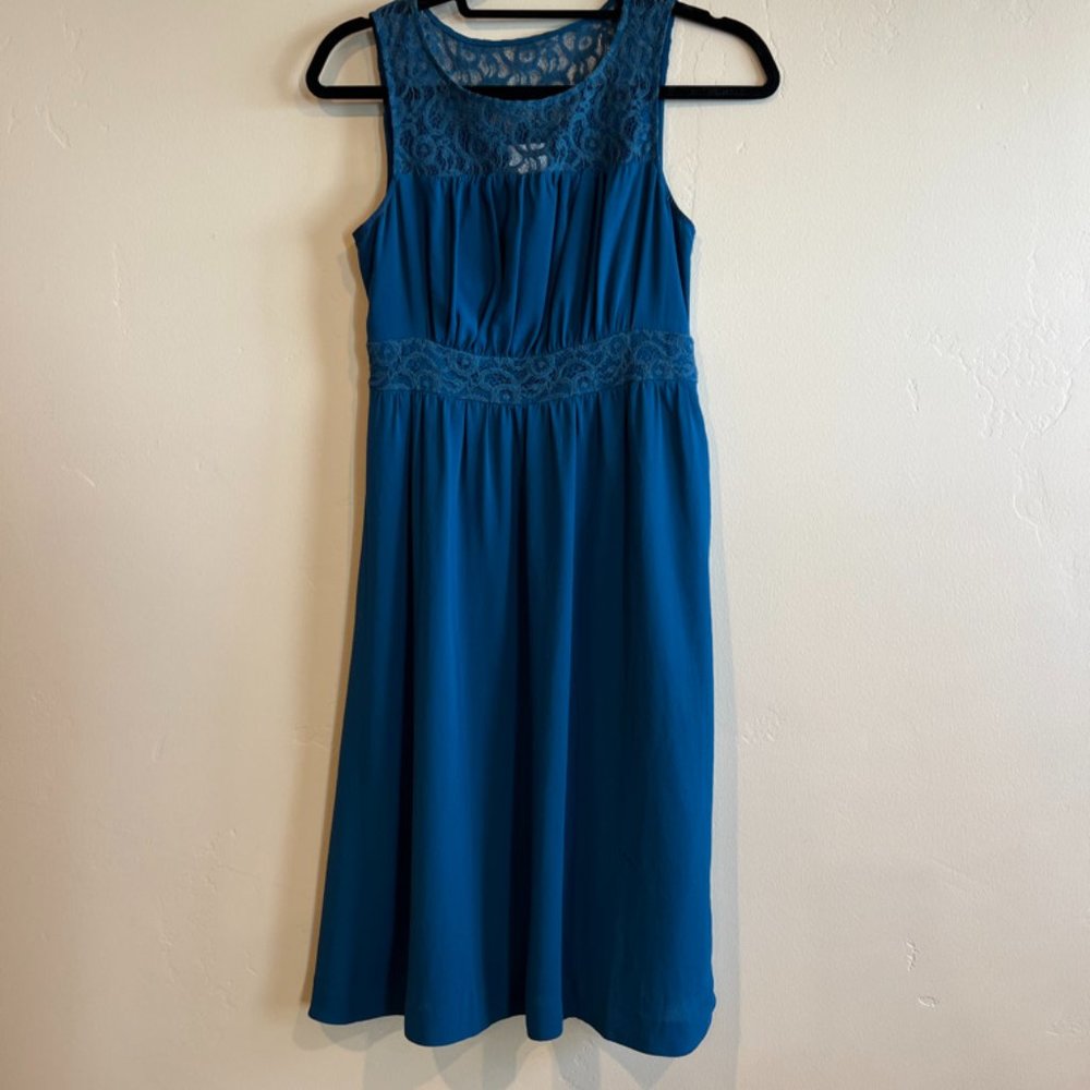 Anthro Teal Blue Silk Cocktail Dress